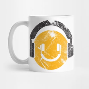 Happy Face Headphones Distressed Style Mug